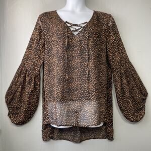 Flowy Whimsigoth Lace Up Top Plus Size 2XL Black Brown Sheer Renaissance Boho